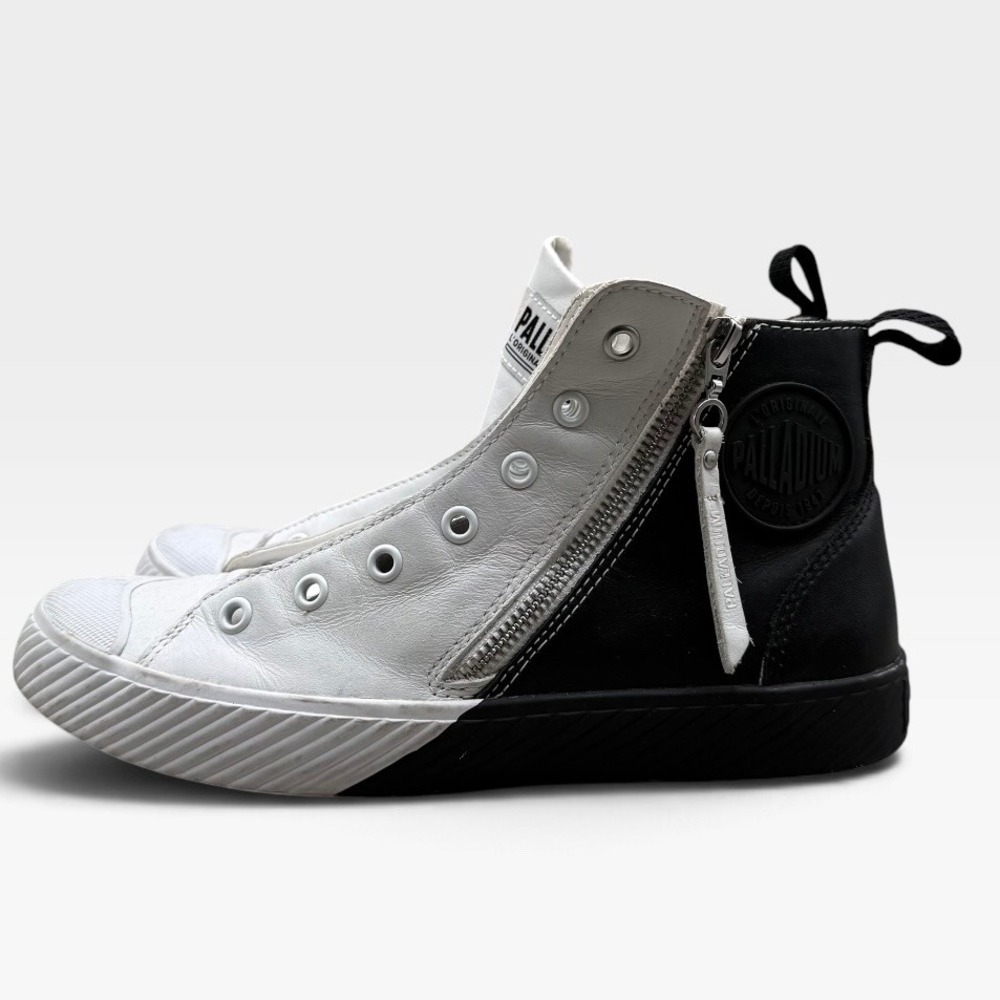 Palladium Palla Phoenix Z High Top Womens 6.5 Leather Zip Split Black White